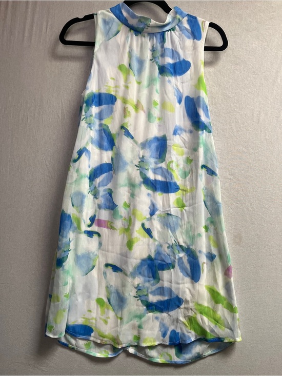 Dkny Dresses & Skirts - DKNY Watercolor Floral Sleeveless Dress High Neck Blue Green White Size 2